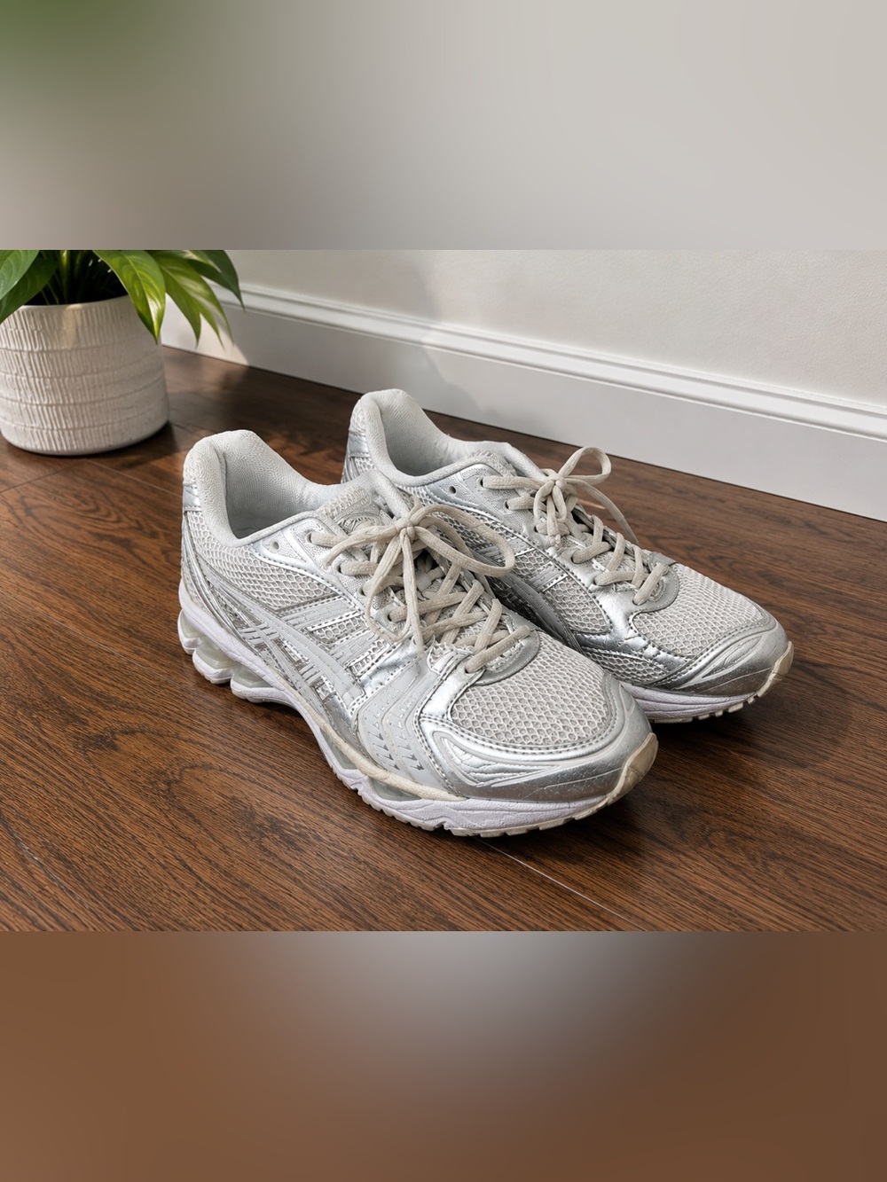 ASICS Silver & White Y2K Running Sneakers